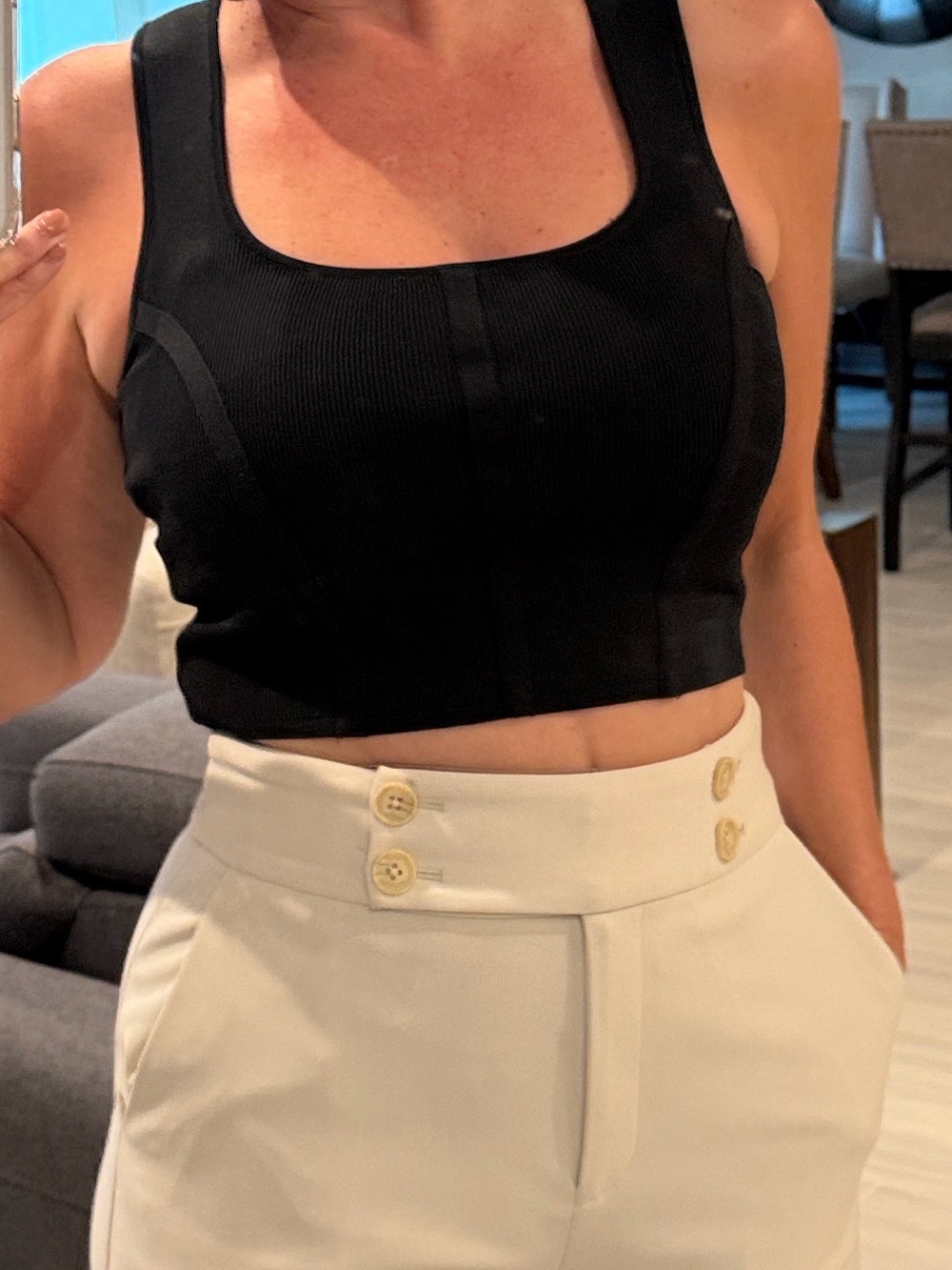 Sleek Black Ribbed Square-Neck Crop Tank